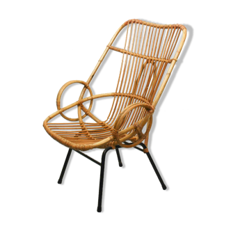 Metal and Rattan Terrace or Lounge Chair from Rohé Noordwolde, 1960s