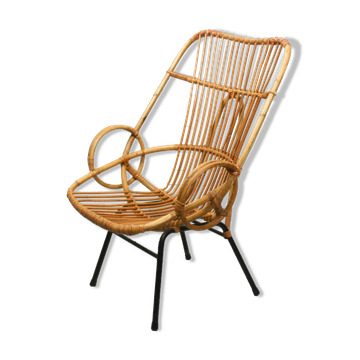 Metal and Rattan Terrace or Lounge Chair from Rohé Noordwolde, 1960s