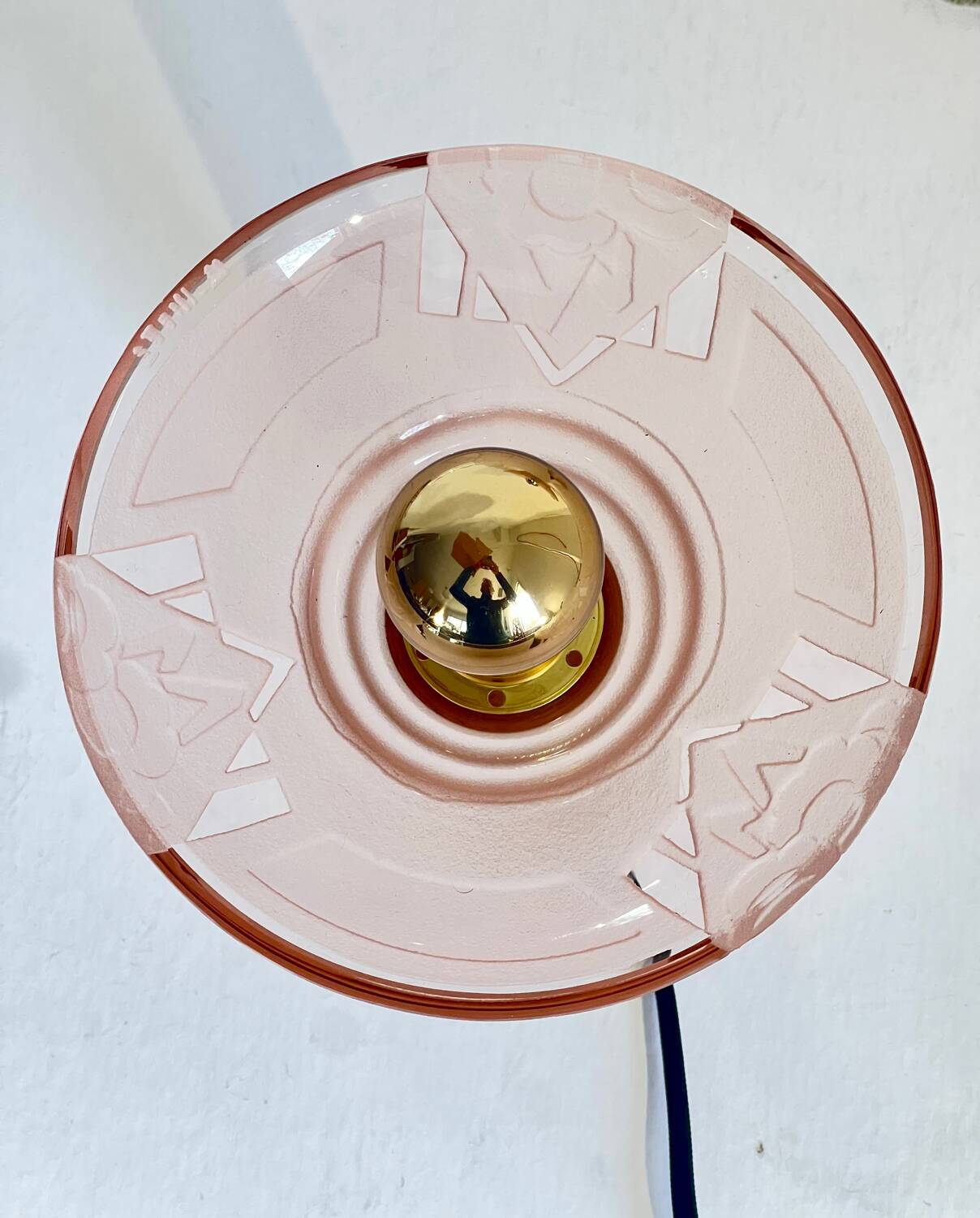 Pair of Art Deco bedside lamps, glasses signed Muller