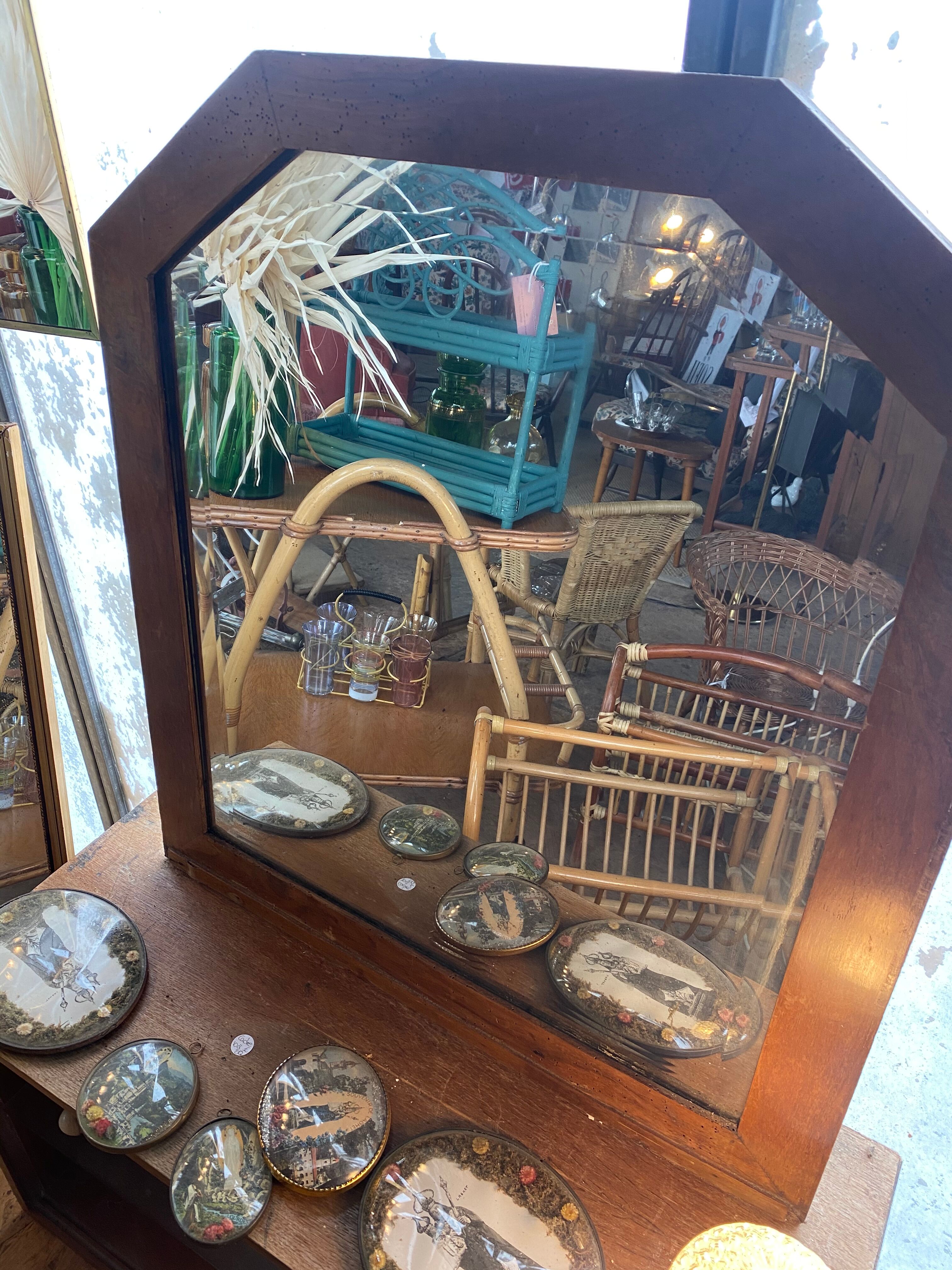 Former beveled mirror and contour wood 72x75cm