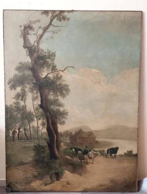 Large oil painting on canvas 2 m x 1.50 m - animated landscape - Charles Louis Verboeckhoven