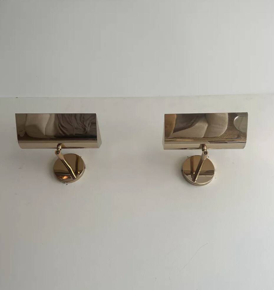 Pair of vintage adjustable solid brass wall lights France 1970