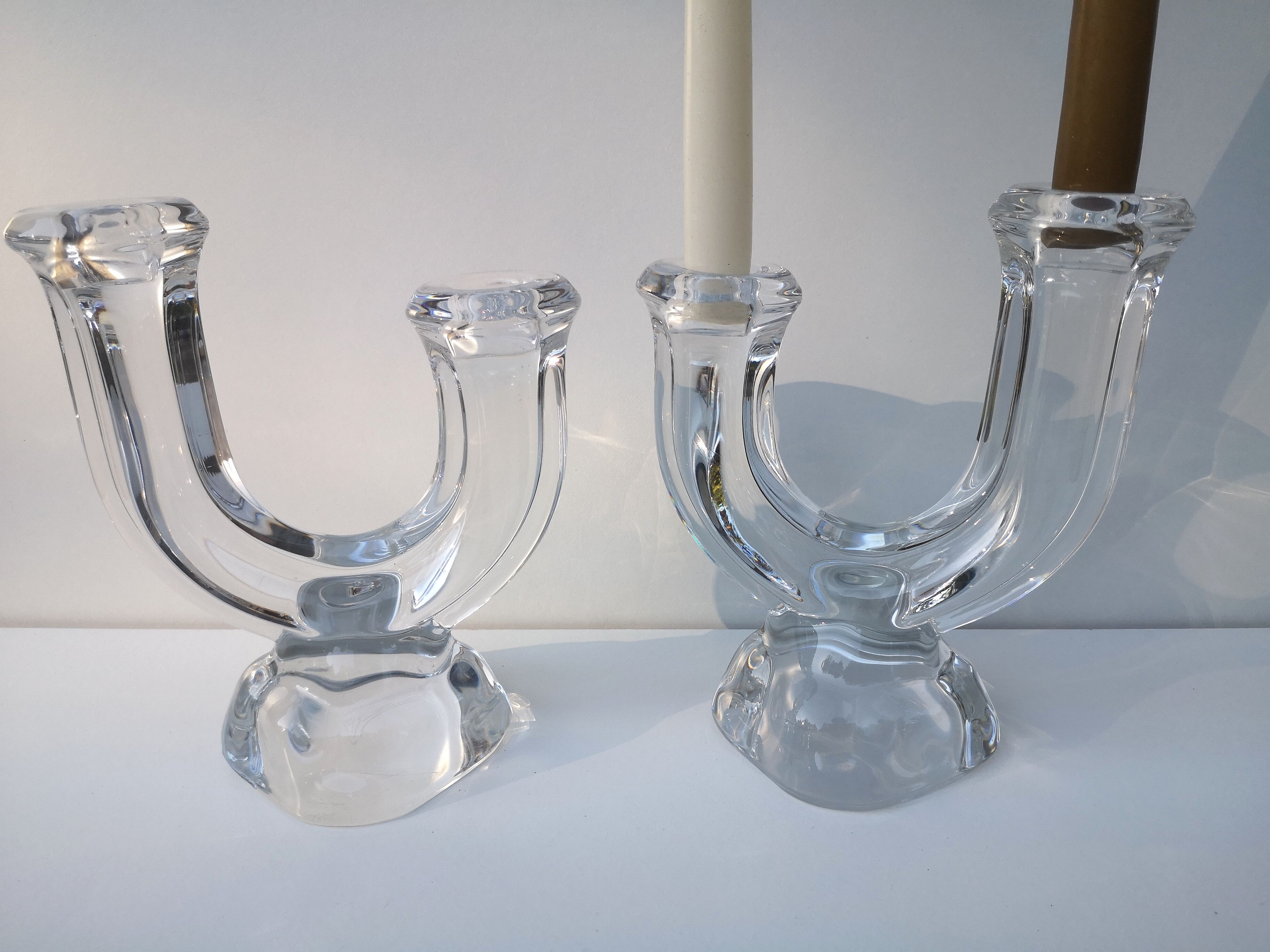 Duo of crystal candle holders