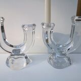 Duo of crystal candle holders