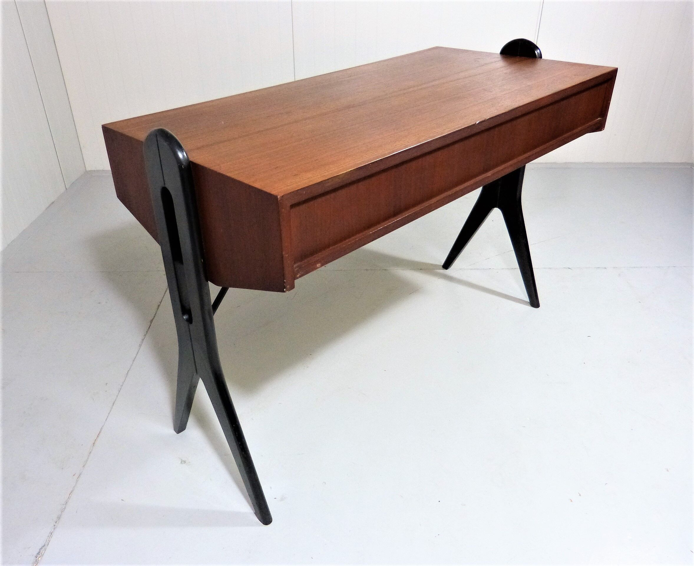 Vintage teak desk with black scissor legs 1960's