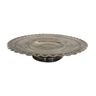 Silver metal flat presentation dish in open pattern