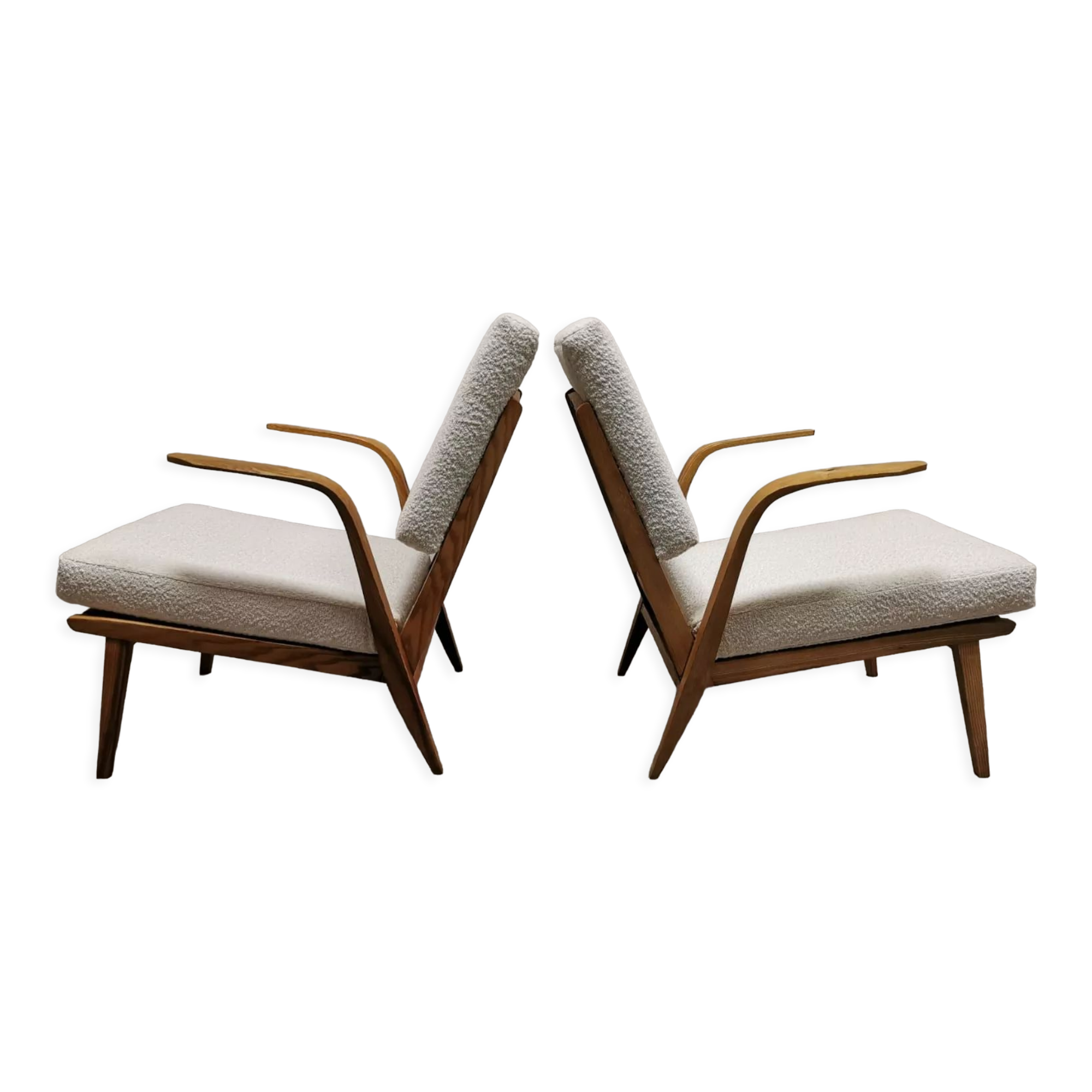 Mid-century wool boucle armchairs