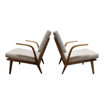 Mid-century wool boucle armchairs