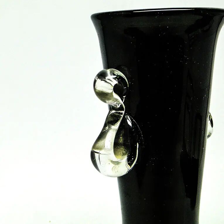 Mid-century modern vase, black glass, HSG Tarnowiec, Poland, 1970s