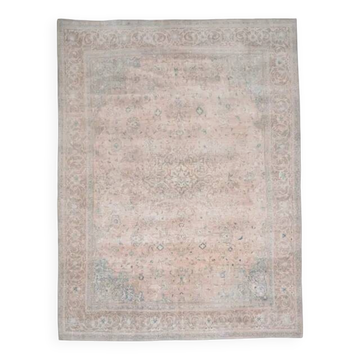 Tapis persan fait main en laine et coton marron clair des années 1970 284x380