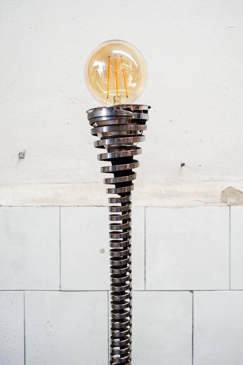 Molla floor lamp in steel by Eleonore Peduzzi Riva for Candle, Italy, 1970s.