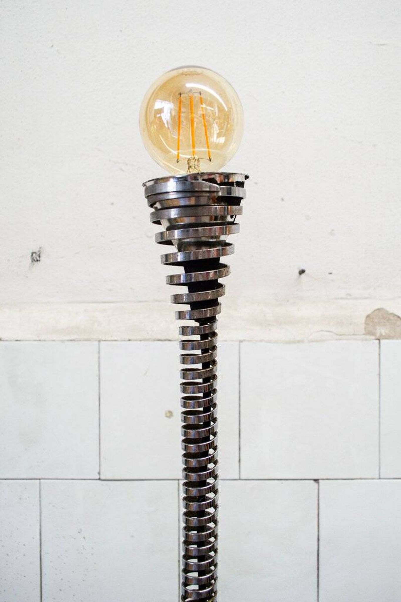 Molla floor lamp in steel by Eleonore Peduzzi Riva for Candle, Italy, 1970s.