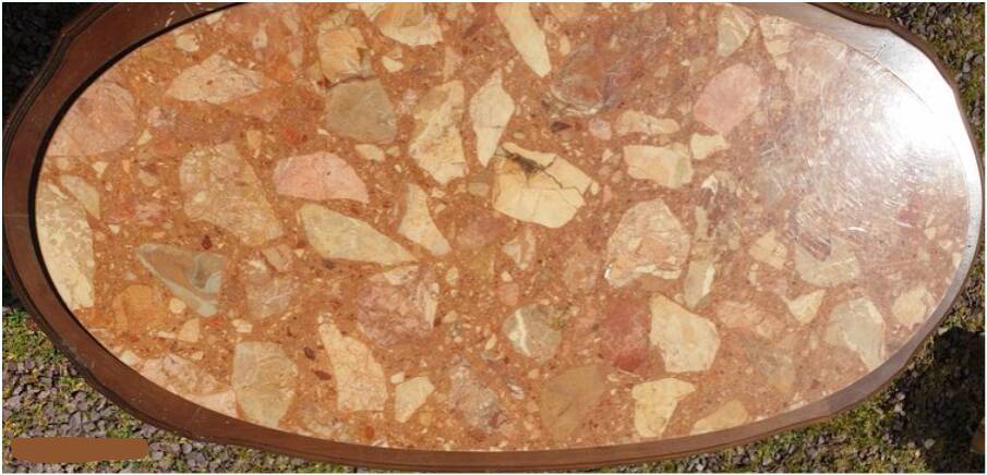 Antique pink marble and solid wood coffee table