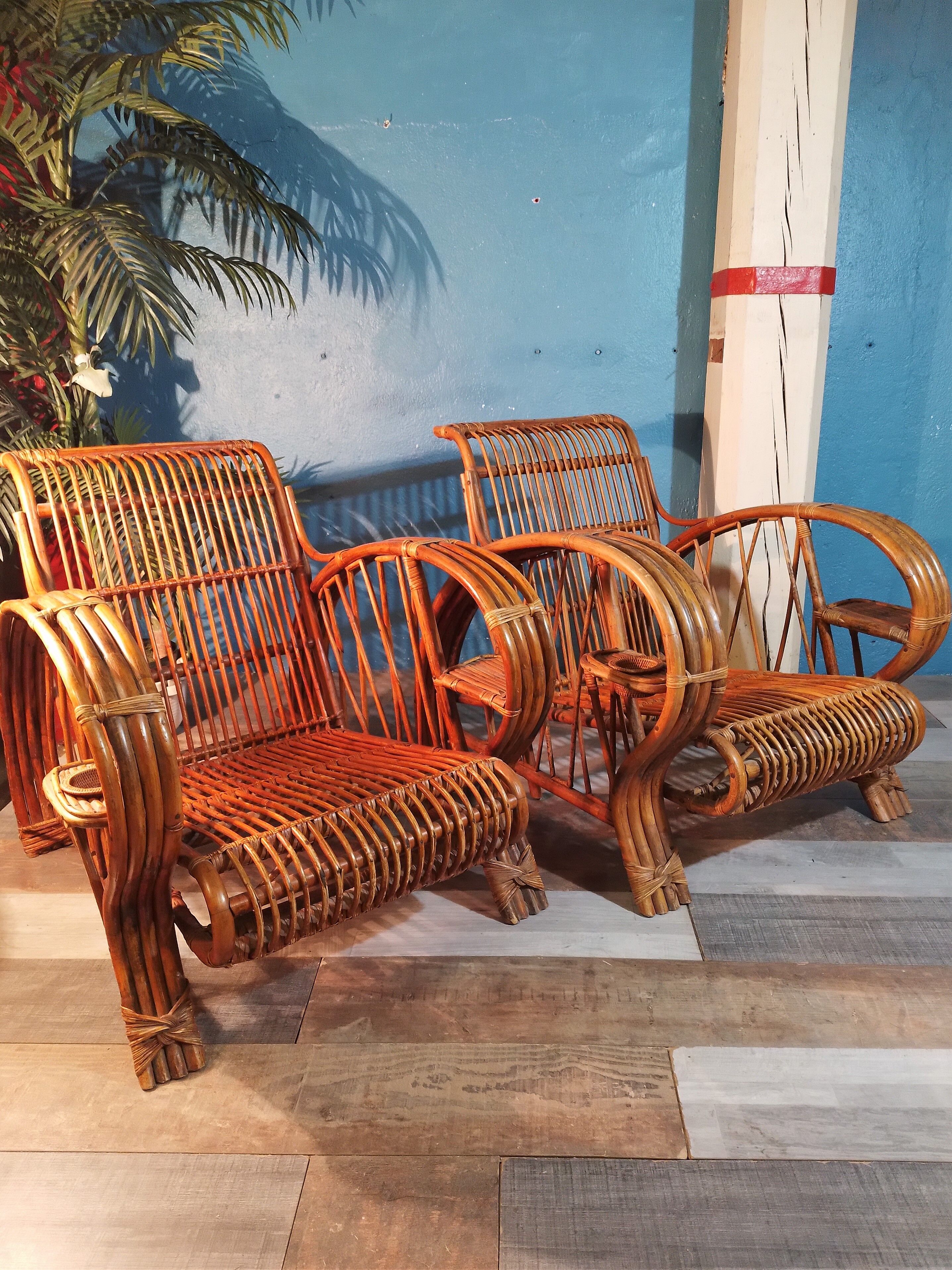 Bamboo armchairs Indochina 1940s