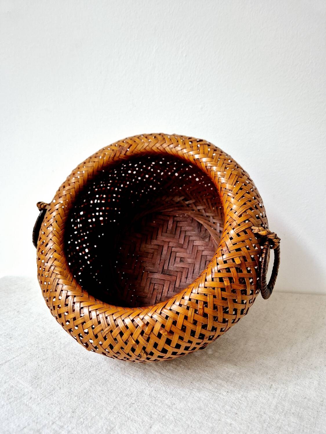Japanese Style Bamboo/Rattan Woven Basket - Vintage
