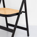 4 vintage wood folding chairs with cane seating