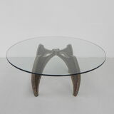 Bronze Brutalist coffee table with glass top