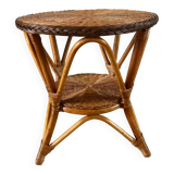 Round rattan coffee table double floor 60s