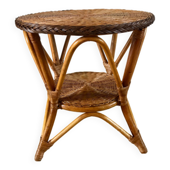Round rattan coffee table double floor 60s
