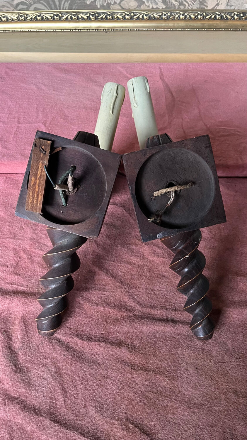Pair of wood sconces turned 50s