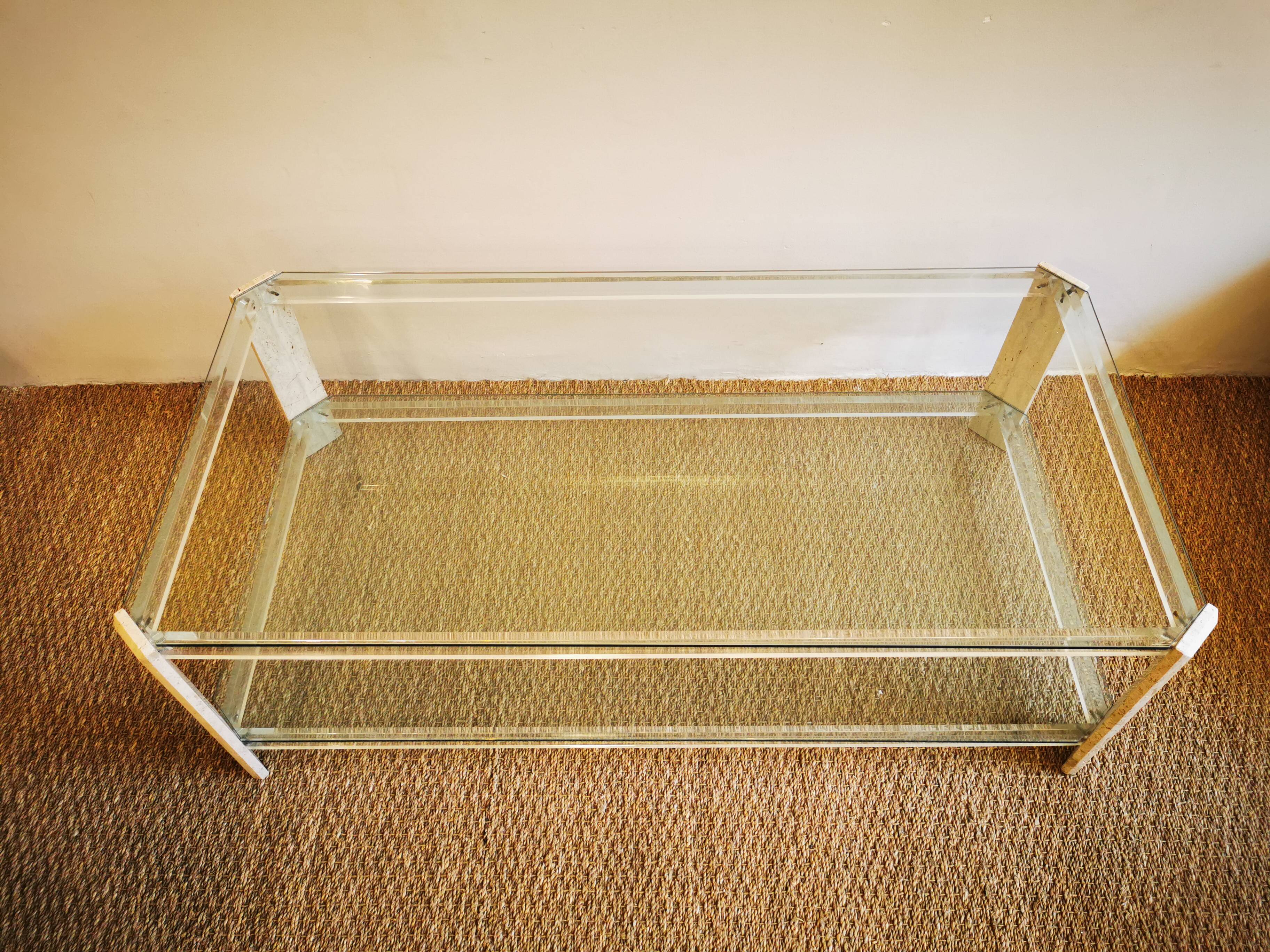 Italian travertine, perspex and glass coffee table, circa 1970