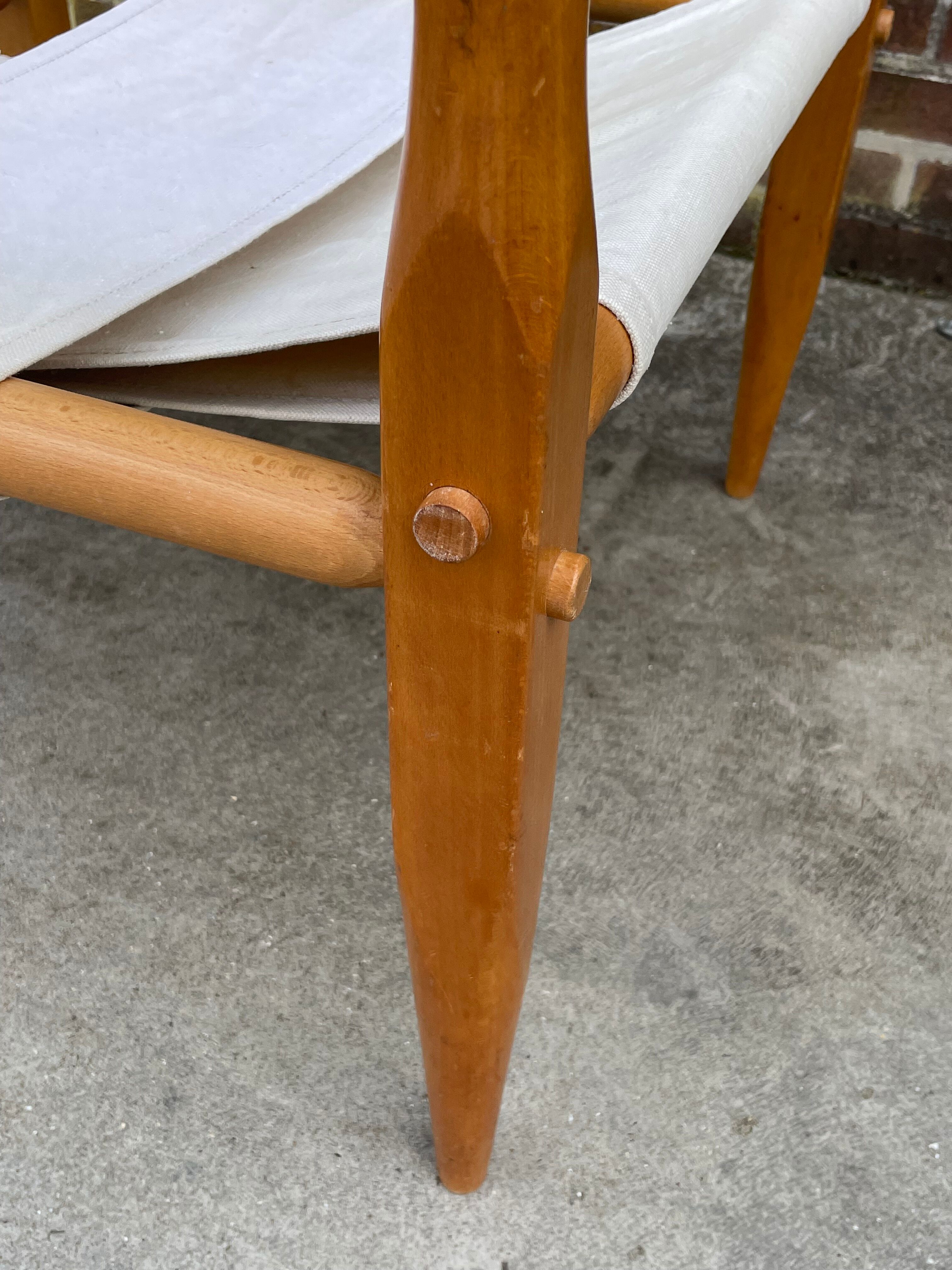 Vintage safari chair 1960s Denmark with canvas minimalist design