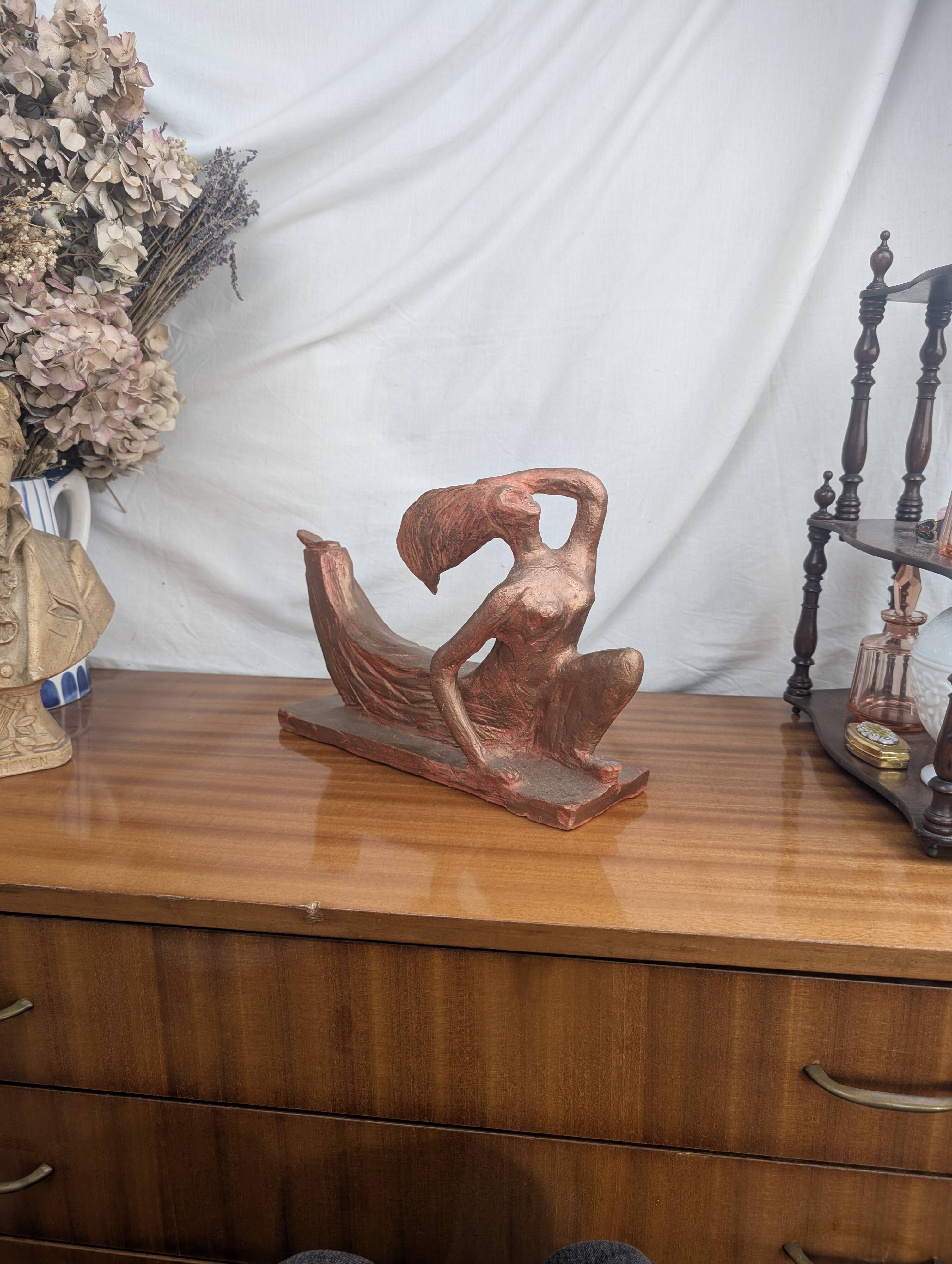 Terracotta Sculpture of a Slender Woman, Abstract Art Art Deco Style
