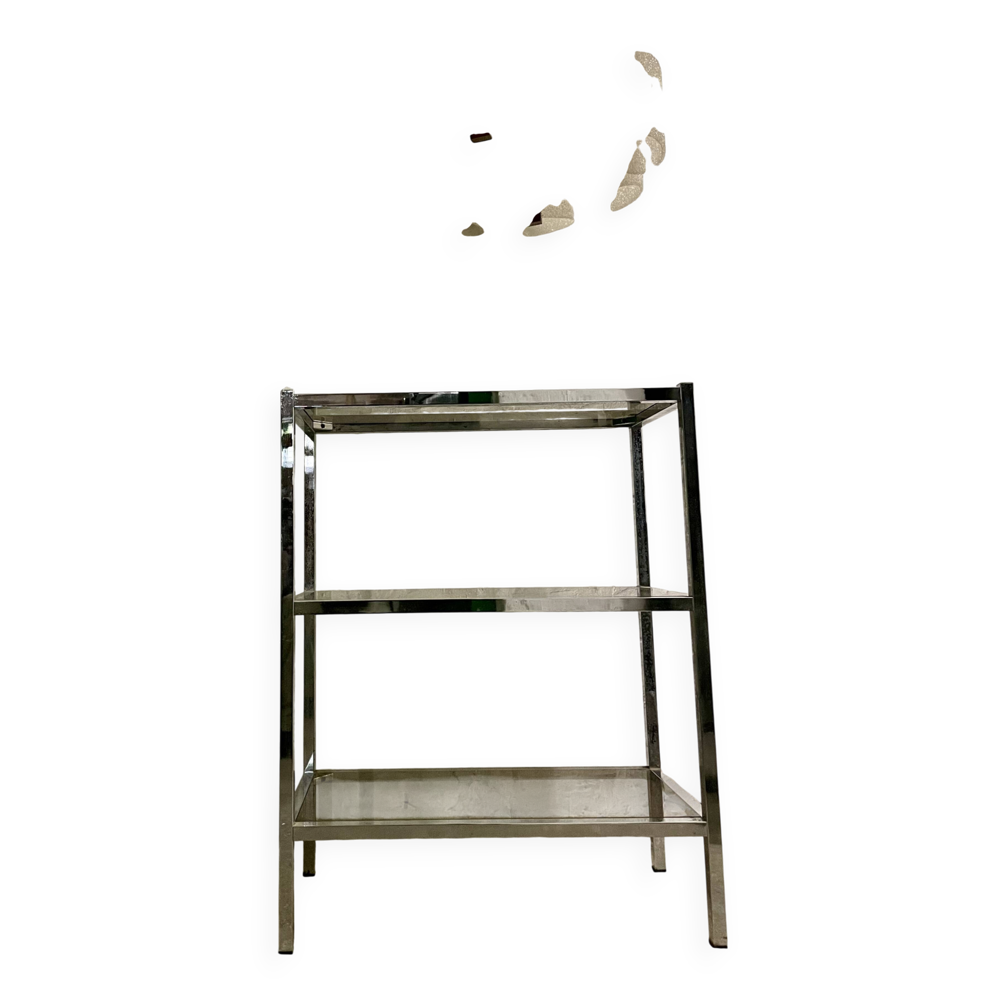 High chrome shelf with 3 smoked glass shelves Roche Bobois