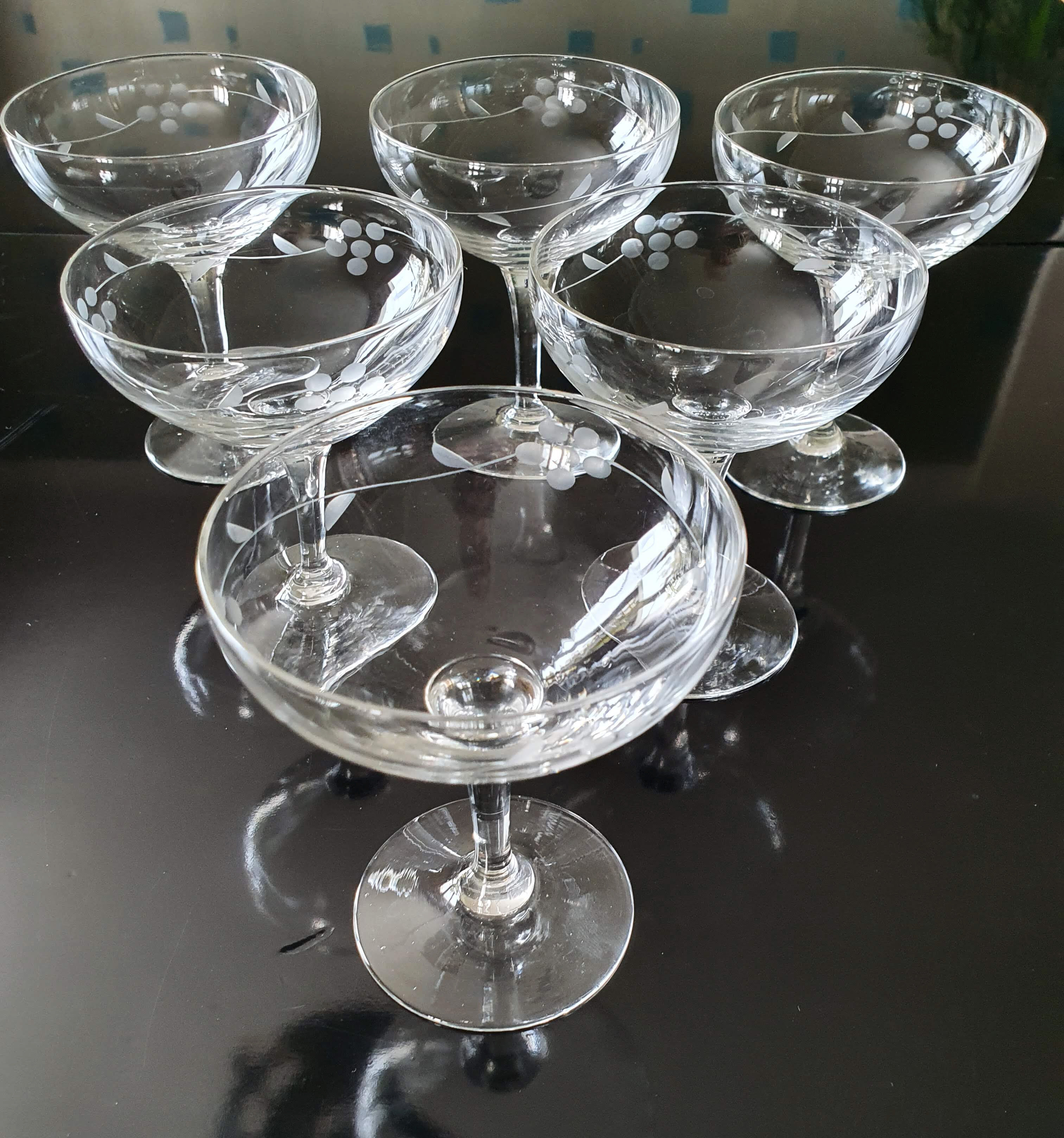 Engraved glass champagne cups
