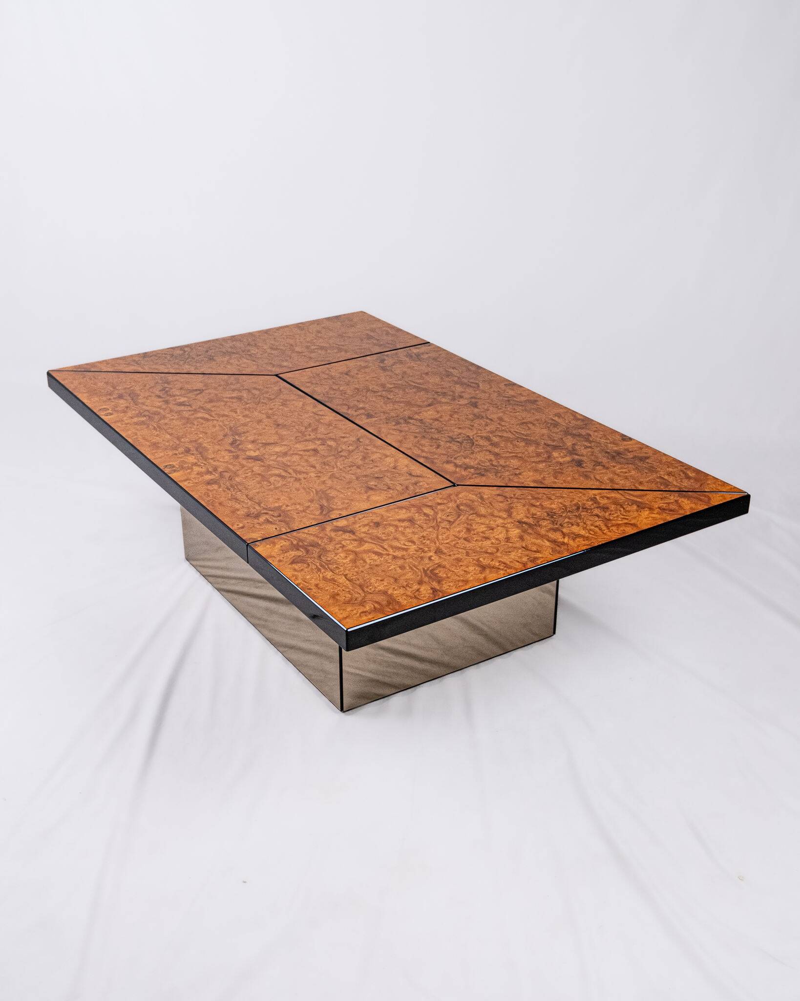 Table basse bar en loupe d'orme, Paul Michel pour Roche Bobois, 1980s