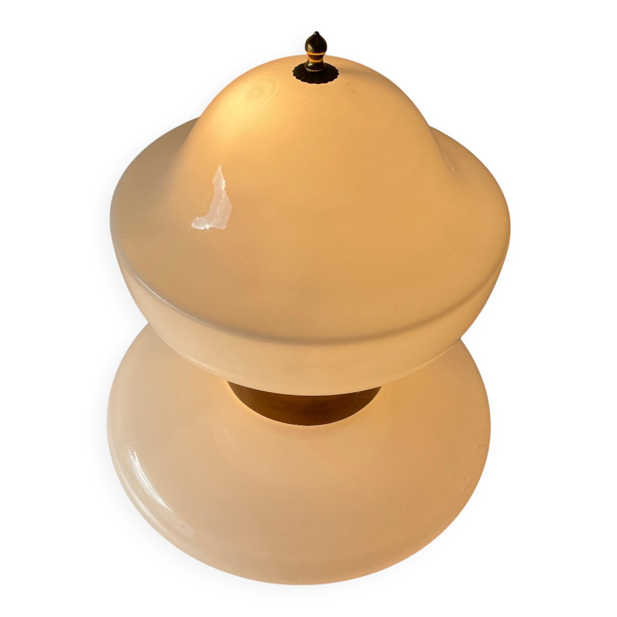 Large table lamp or floor lamp in opal glass and brass body, 1960s, Italy.