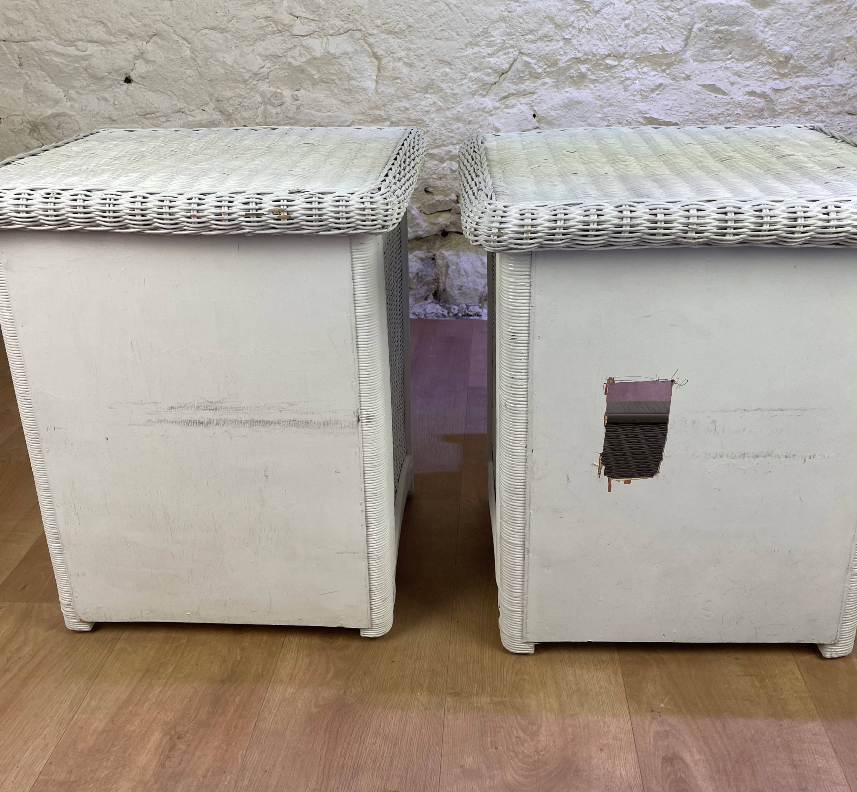 Pair of white wicker bedside tables from the 70s