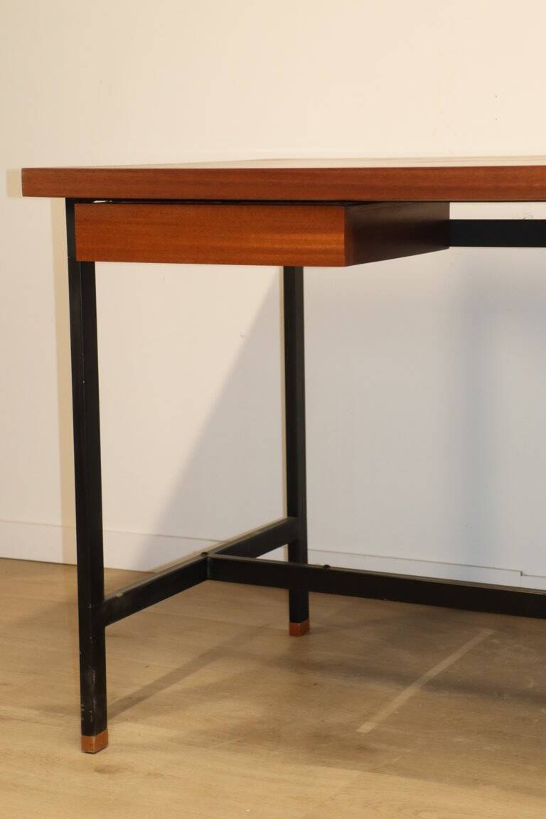 Vintage mahogany desk by Pierre Guariche edition Minvielle, 1960