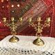 Pair of candlesticks 3 branches golden brass