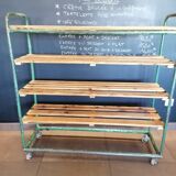 Steel and wooden shelf on wheels