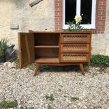 Sideboard wood and vintage rattan