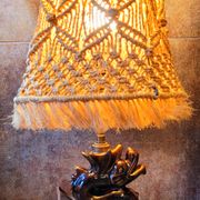 Old vintage ceramic lamp and rope lampshade 40s 50s