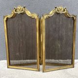 19th century fireplace screen by Bouhon Frères in brass, French spark guard 1890