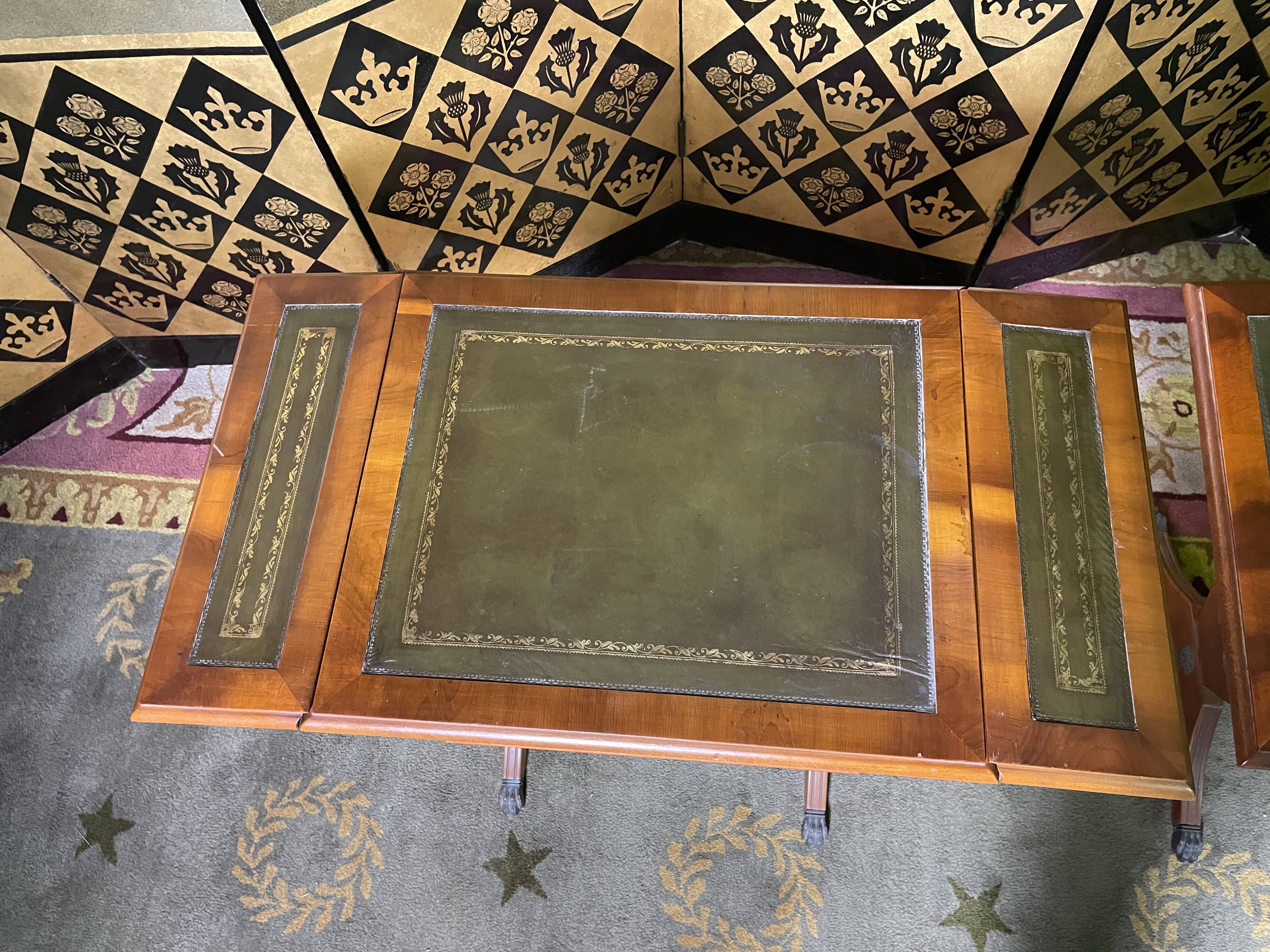 Pair of English style bedside tables in green leather