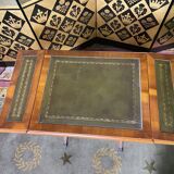 Pair of English style bedside tables in green leather