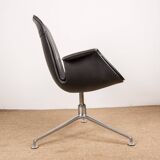 Danish armchair in black leather and chromed steel, model fk 6725 or “tulip chair” by preben fabricius