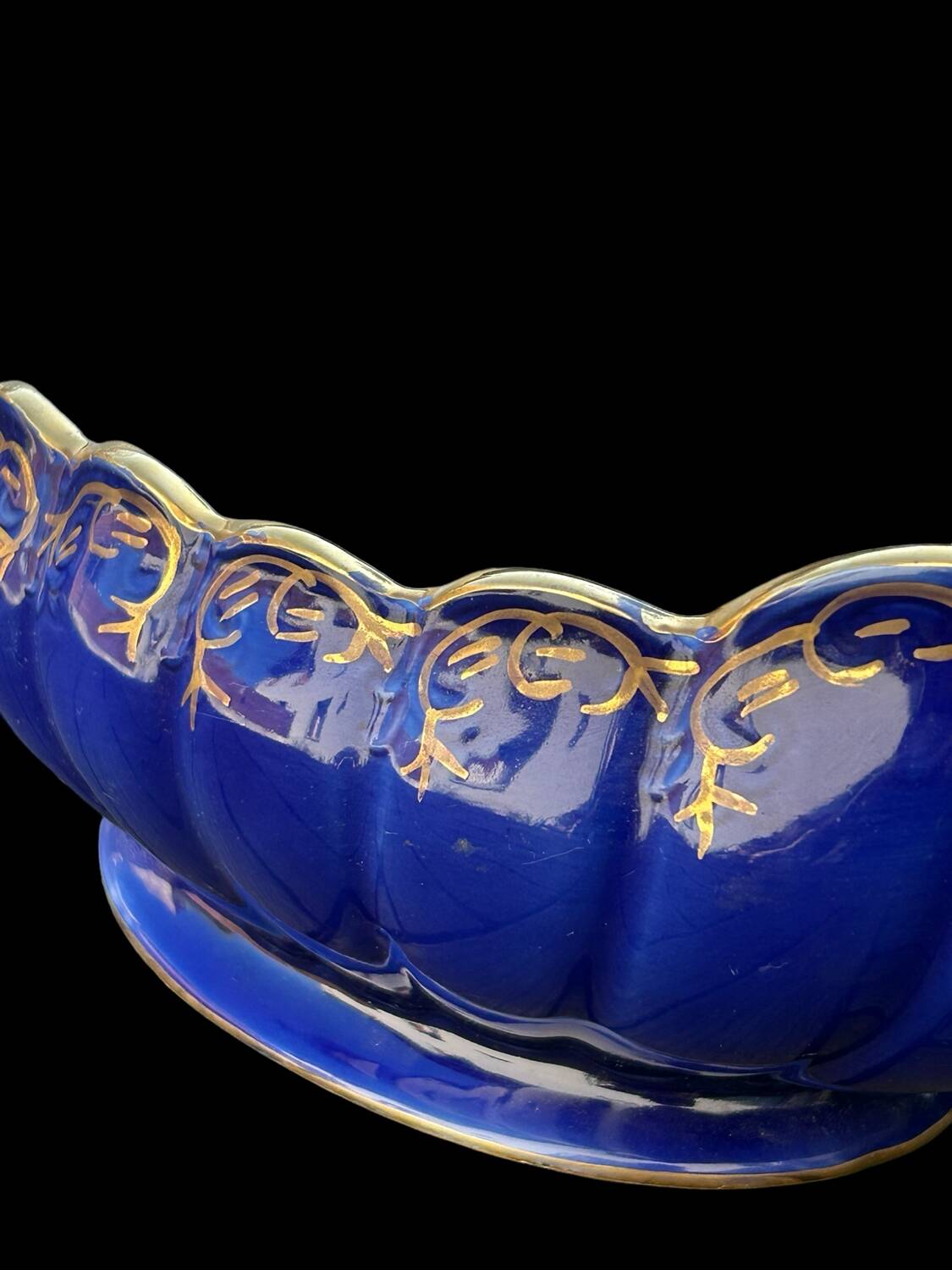 large old centerpiece, ARPO porcelain made in Romania, midnight blue and gold