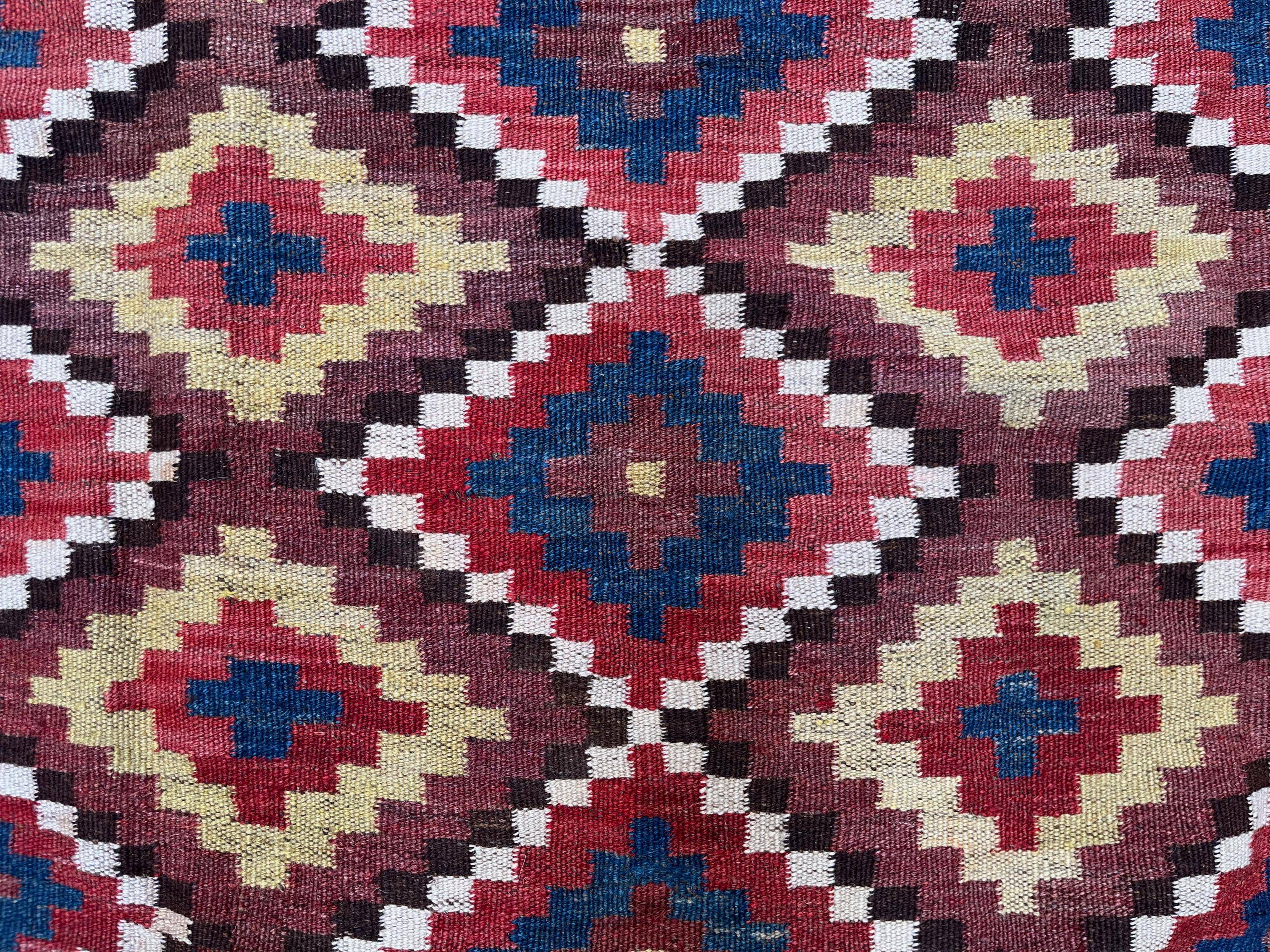 Vintage Afghan Tribal Kilim Wool Rug 390x185 cm Red, Orange, Brown, Black Large