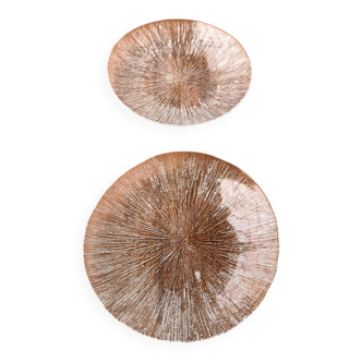 Vintage glass plates with bark design, set of 2.