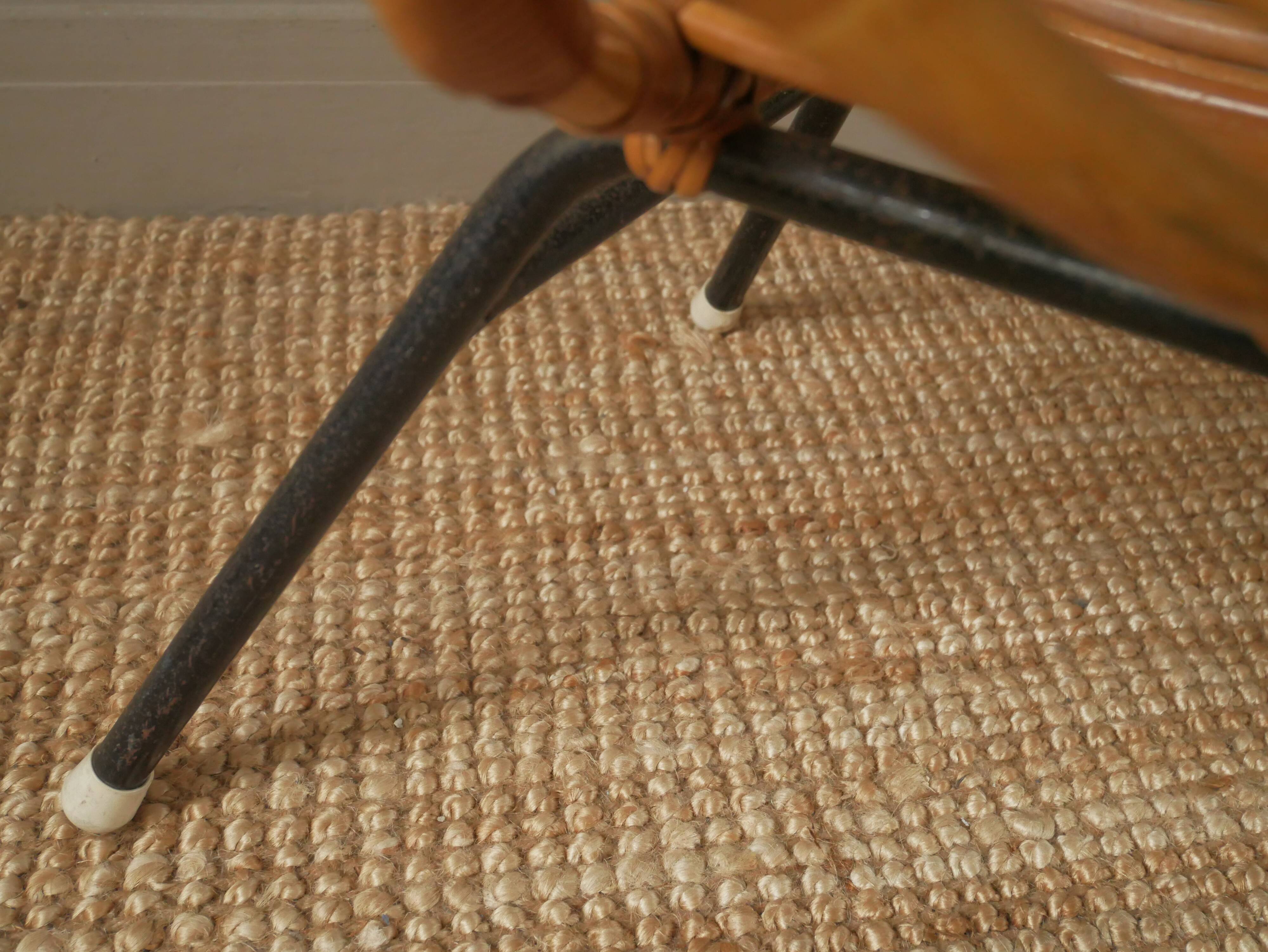 Vintage bamboo wicker rattan armchair Scandinavian decoration child retro chair black metal base