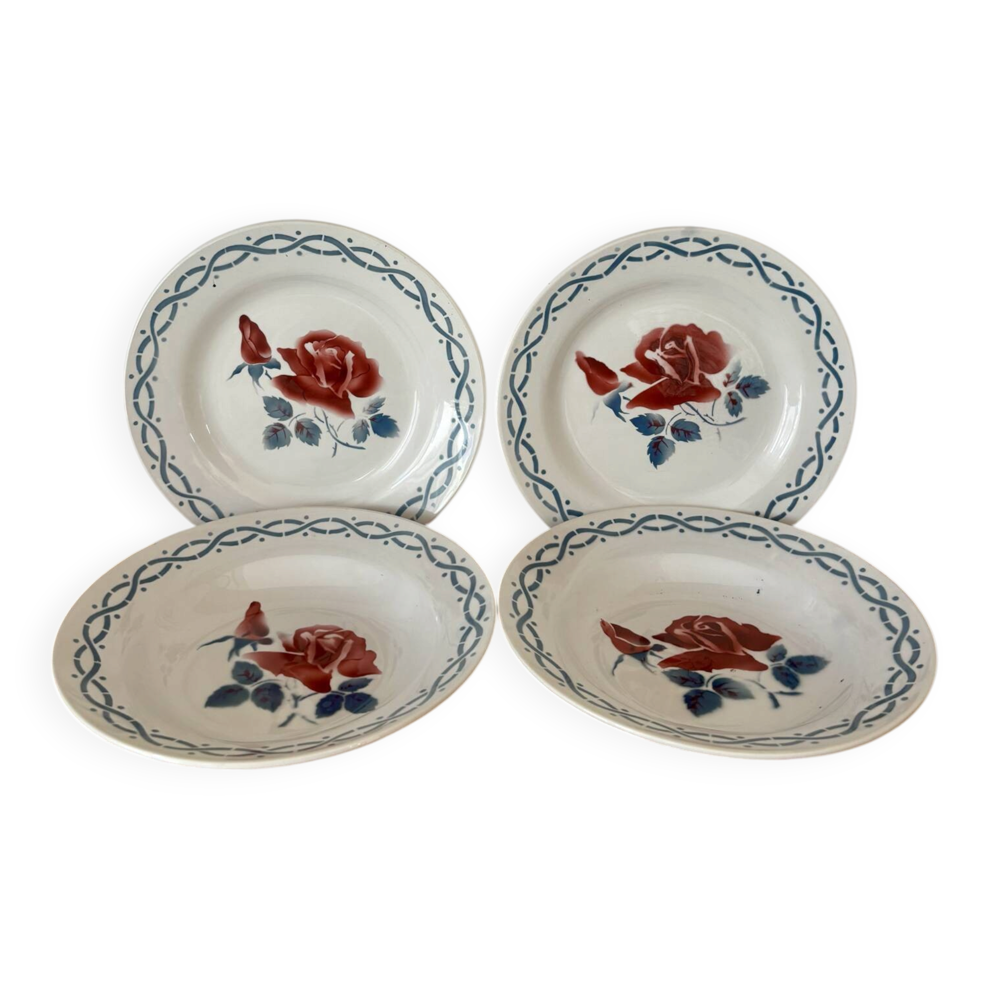 Set of two flat plates and two deep plates Digoin Janine.