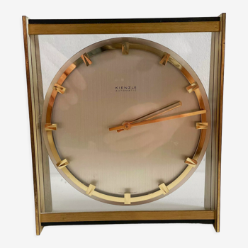 Vintage 1960s hollywood regency brass glass table clock by Kienzle, Germany