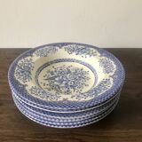 Set of 6 English soup plates, in ironstone ceramic, flower patterns