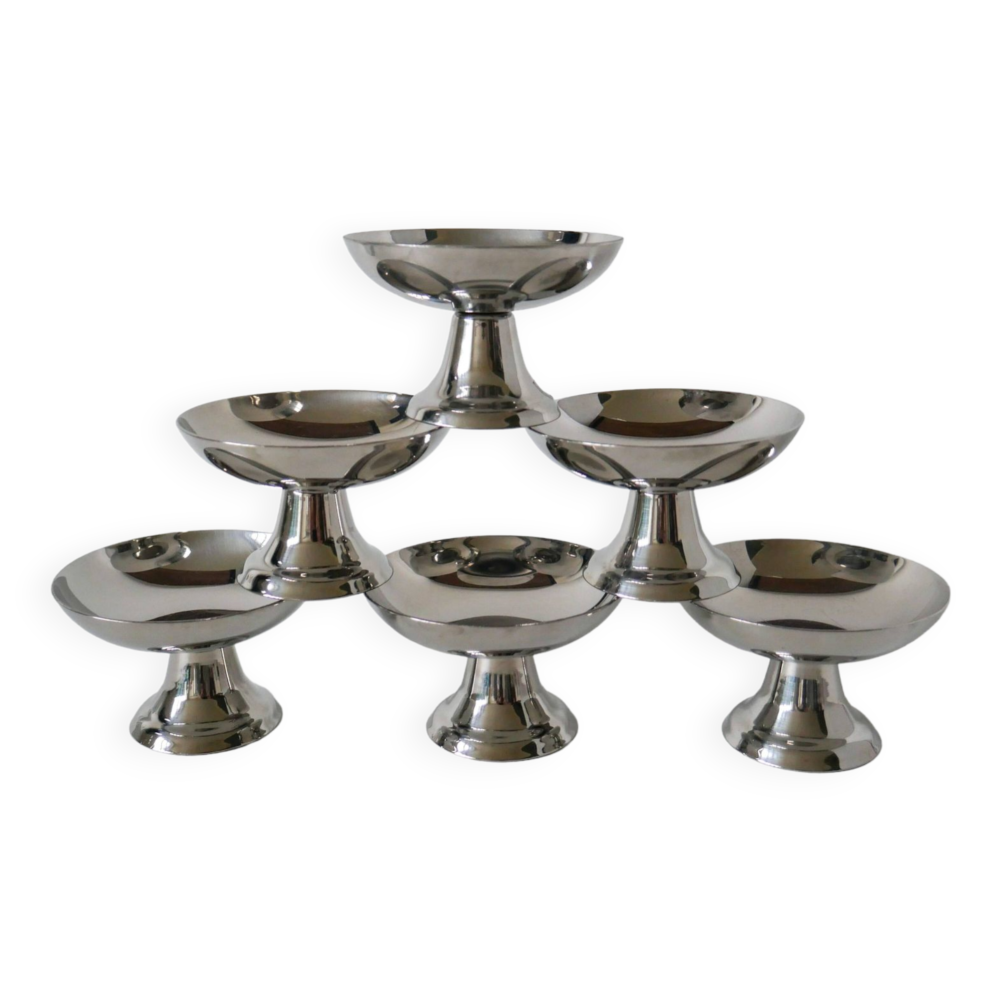 set of 6 designer stainless steel bowls 1970 6 X 9.5 cm