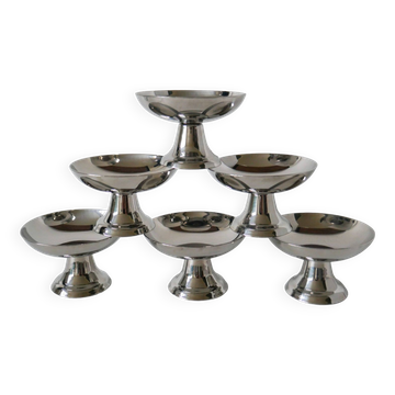 Lot de 6 coupes à glace en inox, 1970